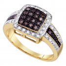 10k Yellow Gold Round Brown Color Enhanced Diamond Square Cluster Ring 1/2