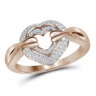 10k Rose Gold Womens Round Diamond Heart Love Fashion Ring 1/5 Cttw