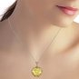 Womens 14K Solid White Gold Necklace with Checkerboard Cut Round Lemon Quartz