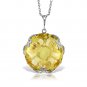 Womens 14K Solid White Gold Necklace with Checkerboard Cut Round Lemon Quartz