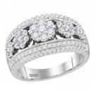 10kt White Gold Womens Round Diamond Symmetrical Flower Cluster Band Ring