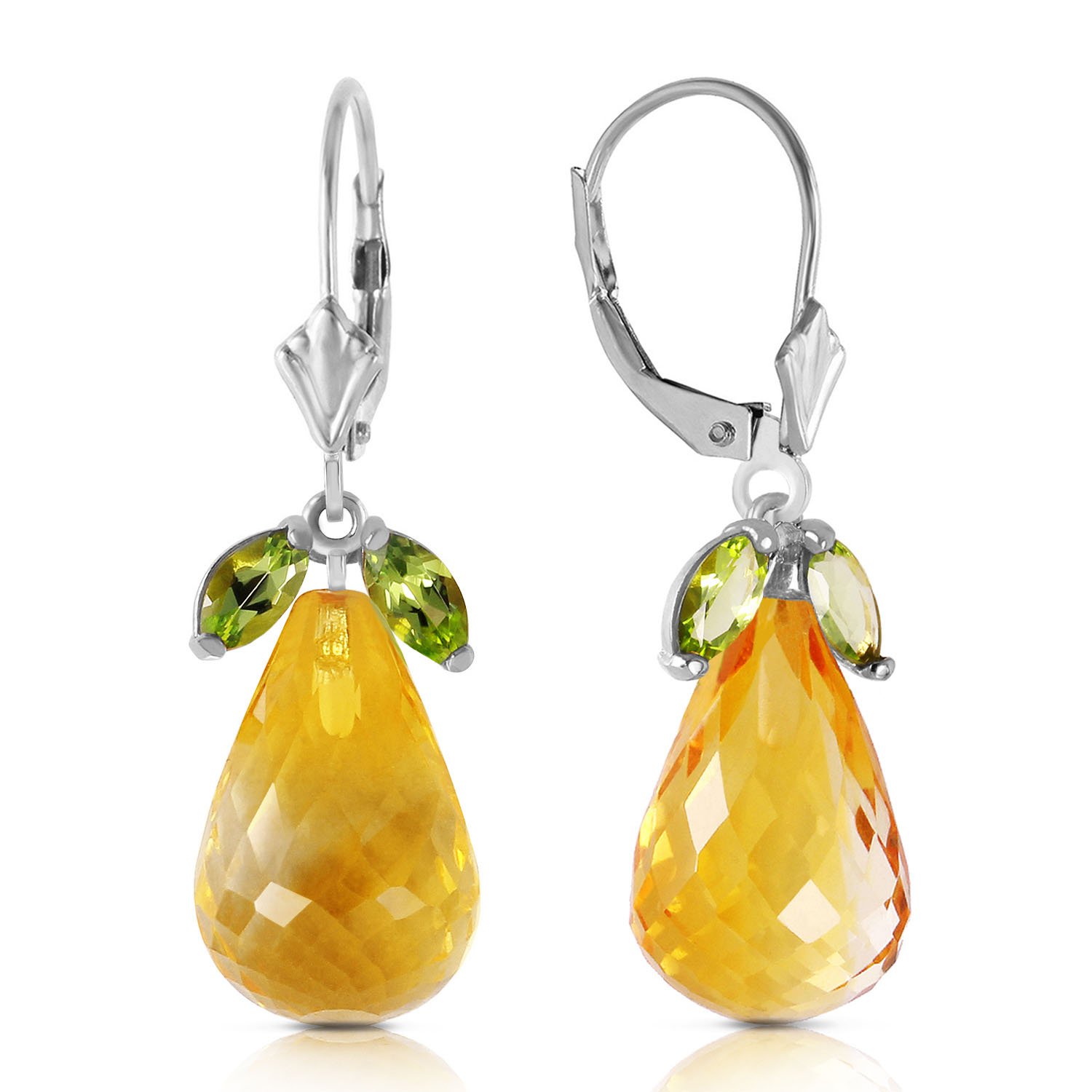14.4 CTW 14K Solid White Gold Leverback Earrings Peridot Citrine