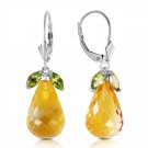 14.4 CTW 14K Solid White Gold Leverback Earrings Peridot Citrine