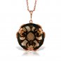 Womens 14K Solid Rose Gold Necklace with Checkerboard Cut Round Smoky Quartz
