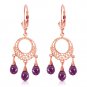 3.75 Carat 14K Solid Rose Gold Chain Drop Earrings Amethyst