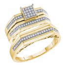 10k Yellow Gold His Her Round Diamond Cluster Matching Bridal Wedding Ring Set