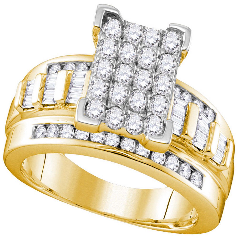 10k Yellow Gold Diamond Rectangle Cluster Bridal Wedding