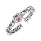 Popcorn Texture Cuff Bangle Bracelet Rose Quartz and Diamonds in Sterling Silver