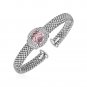 Popcorn Texture Cuff Bangle Bracelet Rose Quartz and Diamonds in Sterling Silver
