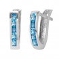1.2 CTW 14K Solid White Gold Oval Huggie Earrings Blue Topaz Gemstone Jewelry