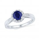 10k White Gold Round Lab-Created Blue Sapphire Solitaire Ring 1-1/8 Ctw