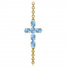 1.7 Carat 14K Solid Gold Cross Bracelet Natural Blue Topaz