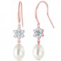 14K Solid Rose Gold Women's Fish Hook Earrings w/ Diamonds, Aquamarines & Pearls