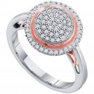 10k White Rose-tone Gold Round Pave-set Diamond Concentric Circle Cluster Ring