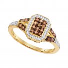 10kt Yellow Gold Womens Round Brown Color Enhanced Diamond Cluster Ring 1/3 Cttw
