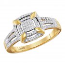 10k Yellow Gold Womens Dazzling Round Diamond Square Frame Cluster Ring 1/4 Ct