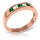 14K Solid Rose Gold Rings with Natural Emeralds & Rose Topaz Gemstone Womens