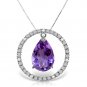 Womens 6.6 Carat 14K Solid White Gold Diamond Amethyst Circle Of Love Necklace