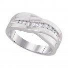10k White Gold Round Diamond Mens Wedding Anniversary Fashion Band Ring