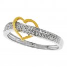10k Two-tone Gold Womens Round Diamond Heart Love Fashion Ring 1/6 Cttw