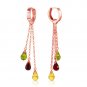 14K Solid Rose Gold Chandelier Earrings with Multi Gemstones