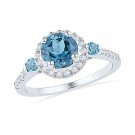 10k White Gold Women's Lab-Created Blue Topaz Solitaire Diamond Ring 1/5 Ct