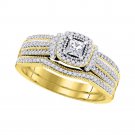 10kt Yellow Gold Princess Diamond Bridal Wedding Engagement Ring Set 1/2 Ctw