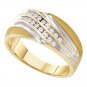 10k Yellow Two-tone Gold Mens Round Channel-set Diamond Double Row Wedding Band