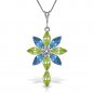 2 Carat 14K Solid White Gold Necklace Diamond, Peridot Blue Topaz
