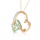 Womens 14K Solid Gold Heart Necklace with Natural Diamond & Green Amethyst