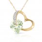 Womens 14K Solid Gold Heart Necklace with Natural Diamond & Green Amethyst