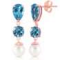 14K Solid Rose Gold Womens Cute Drop Fashion Earrings Blue Topaz & Pearl 10.5 Ct