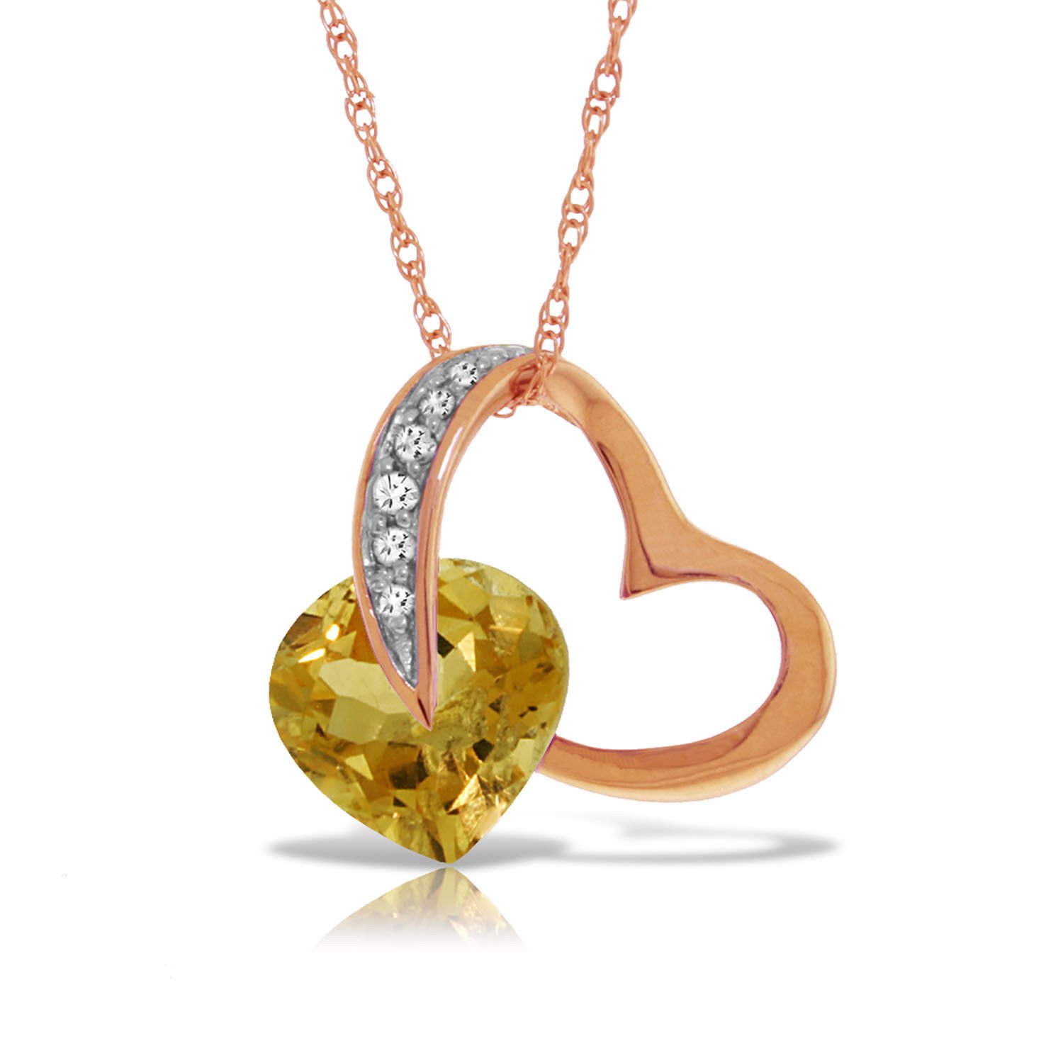 Womens Classy 14k Solid Rose Gold Heart Necklace Withnatural Diamond
