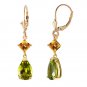 4.5 CTW 14K Solid Gold Leverback Earrings Peridot Citrine Natural Gemstone