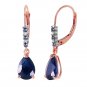 14K Solid Rose Gold Leverback Earrings withNatural Diamonds & Sapphire