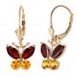 1.24 CTW 14K Solid Gold Butterfly Earrings Garnet Citrine Natural Gemstone
