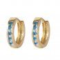 1.2 Carat 14K Solid Gold Hoop Huggie Earrings Blue Topaz Cute Fashion Jewelry
