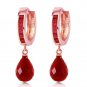 14K Solid Rose Gold Hoop Earrings with Dangling rubyes
