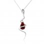 14K Solid White Gold Snake Necklace withDangling Briolette Garnet & Diamond
