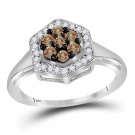 10k White Gold Round Brown Color Enhanced Diamond Polygon Cluster Ring 1/2 Cttw