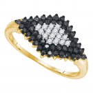 10k Yellow Gold Round Black Color Enhanced Diamond Cluster Fashion Ring 1/2 Ctw