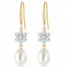 9.01 CTW 14K Solid Gold Fish Hook Earrings Diamond, Aquamarine pearl Womens