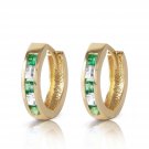 1.26 CTW 14K Solid Gold Hoop Earrings Natural Emerald White Topaz Gemstone