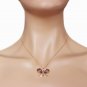 14K Solid Rose Gold Batterfly Necklace withNatural Diamonds & Garnets