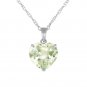 14K Solid White Gold Necklace with Natural 10mm Heart Green Amethyst
