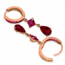 14K Solid Rose Gold Cubic Zirconia Dangling Hoop Earrings