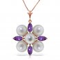 6.3 CTW 14K Solid Rose Gold Necklace Amethyst pearl
