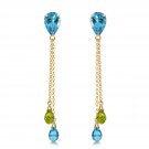 7.5 Carat 14K Solid Gold Chandelier Gemstone Earrings Blue Topaz Peridot Womens