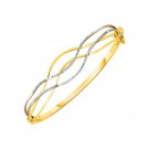Wave Motif Hinged Bangle in Solid Real 10k Two Tone Gold Womens Genuine Bracelet