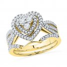 10kt Yellow Gold Round Diamond Bridal Heart Wedding Engagement Ring Band Set